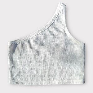 American Eagle Outfitters One-Shoulder White Crop Top Ribbed Texture,Jrs Large